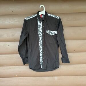 Open‎ Range Western Button Down Shirt Mens Small Black White Geometric Print